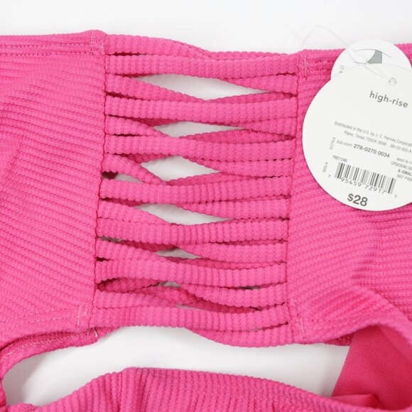 Decree Women High Rise Stretch Spaghetti Cords Cheeky Bikini Bottom Pink Size XS - Picture 3 of 4